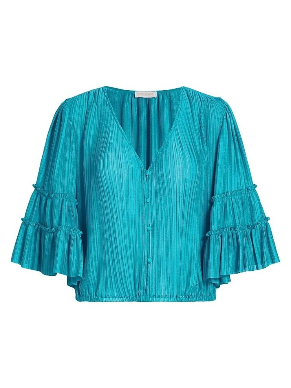 Ramy Brook Naya Pleated Crop Top XXL Calypso Blue NWT V Neck MSRP $365 - Picture 4 of 8